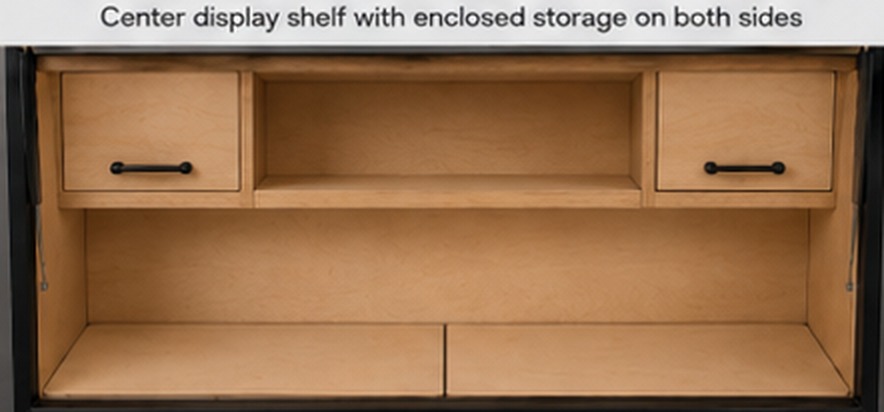 Side cabinets with an open center shelf galley layout